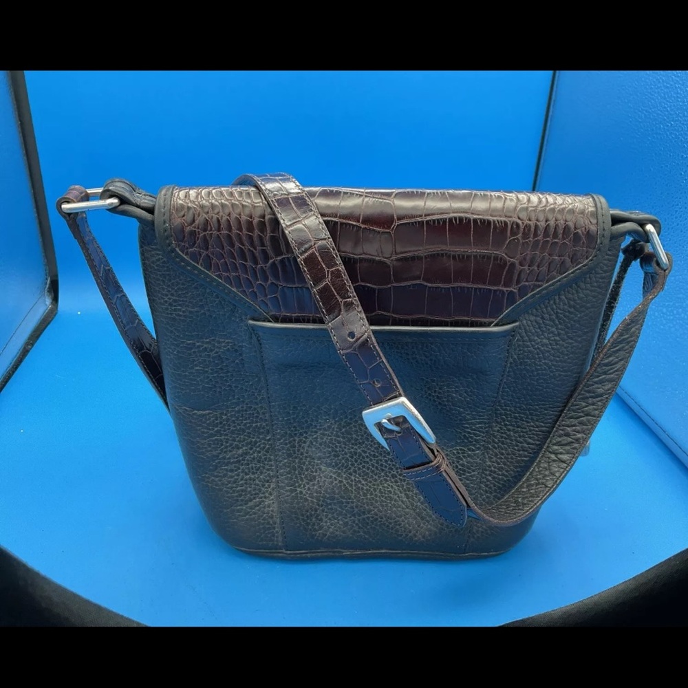 Vintage Brighton Croc-Embossed Black Leather & Brown Croc-Print Crossbody Bag - Picture 11 of 11